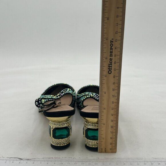 Women Pointed Toe Slingback Wedding Pumps Chunky Low Heel Rhinestone Sandals - Picture 5 of 7